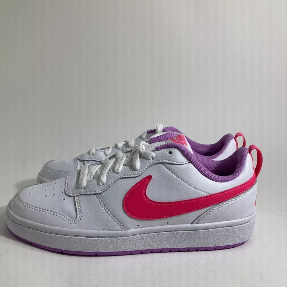NIKE COURT BOROUGH LOW 2 (GS) WHITE/HYPER PINK [BQ5448 111] US SZ 7y - Picture 2 of 3